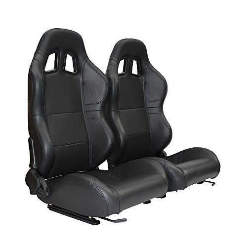 MODAUTO Asiento Deportivo Coche,Semibaquet Ajustable,Sky-Cuero sintético,Adaptable para Coches,Ríeles incluidos,Conductor y Pasajero,para Coche y Simulador de Conducción,Modelo N340LR, Negro