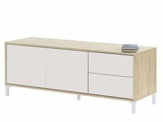 Modulo de TV, Mueble TV, Modelo Brooklyn, Acabado en Roble Canadian y Blanco Artik, Medidas: 130 cm (Ancho) x 47 cm (Alto) x 41 cm (Fondo)