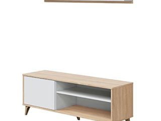 Modulo TV con Estante, Mueble de Salon, Juego de Muebles, Modelo Kikua Plus, Acabado en Blanco Artik y Roble Canadian, Medidas: 135 cm (Ancho) x 50 cm (Alto) 40 cm (Fondo)