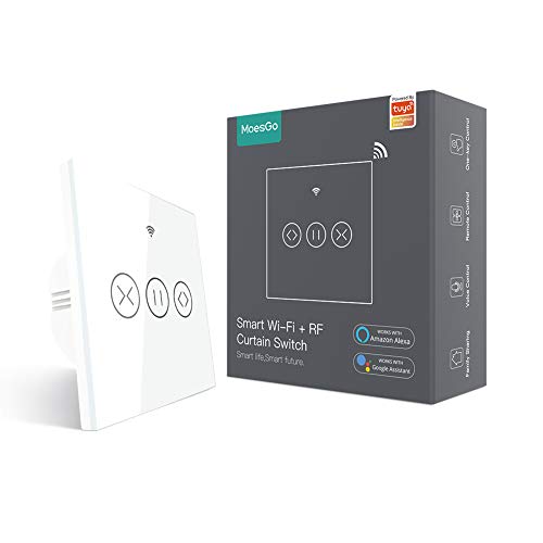 MoesGo RF433 Táctil Alexa Interruptor Persianas WiFi Inteligente, Para Cortinas Persianas Enrollables y Estores Electrico motor, Domotica Compatible con Smart Life Tuya, Alexa y Google Home