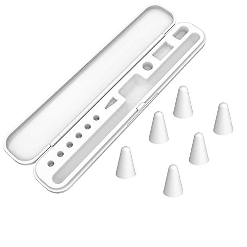 MoKo Caja de Almacenamiento Compatible con Apple Pencil 1ª Gen/ 2ª Generación, Portátil Estuche Cubierta con 6 Fundas para Puntas Accesorios de Protección para iPad iPencil - Blanco