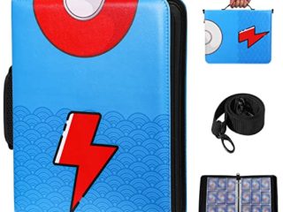 MoKo Carpeta para Cartas Pokémon, 900 Tarjetas Álbum Titular de Tarjetas con 50 Páginas 18 Bolsillos Correa Tarjetero de Colección Carpeta para Cartas Juego GX EX Poke Béisbol Cupones, Relámpago