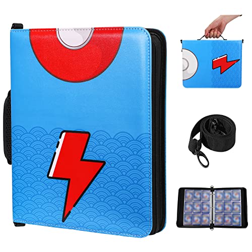 MoKo Carpeta para Cartas Pokémon, 900 Tarjetas Álbum Titular de Tarjetas con 50 Páginas 18 Bolsillos Correa Tarjetero de Colección Carpeta para Cartas Juego GX EX Poke Béisbol Cupones, Relámpago