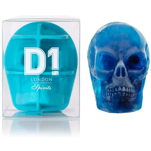 Molde para cubitos de hielo con forma de calavera en caja de regalo, diseño de calavera que hacen una impresión duradera – Calavera de silicona de grado alimenticio para vodka y whisky – azul
