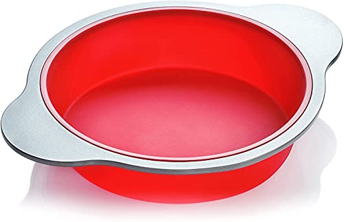 Molde Redondo para Hornear de Silicona | Molde para Hornear Grande de 23 cm de Boxiki Kitchen | El Mejor Utensilio para Hornear Antiadherente | Hecho con Silicona aprobado por la FDA , con Marco y Asa