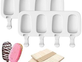 Moldes de Helados de Silicona, Ventdest 8 Cavity Juego de Moldes para Polos, sin BPA, Moldes Paletas para Niños Adultos, Postre, Chocolate, Bricolaje, con 100 unids Palos de Madera (Grande)