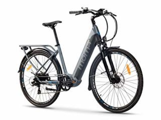 Moma Bikes Bicicleta Eléctrica Urbana EBIKE-28 Pro, Shimano 7vel, frenos hidráulicos, batería Integrada Litio 48V 13Ah (624Wh), Color Gris, Tamaño 28"
