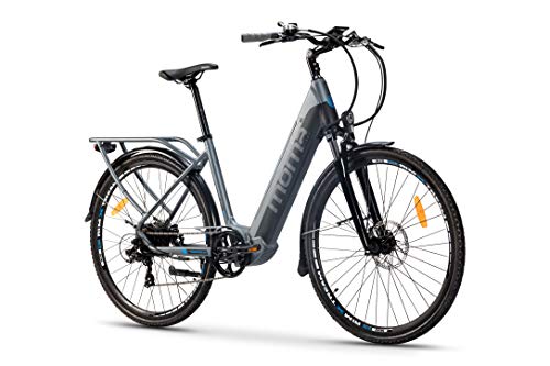 Moma Bikes Bicicleta Eléctrica Urbana EBIKE-28 Pro, Shimano 7vel, frenos hidráulicos, batería Integrada Litio 48V 13Ah (624Wh), Color Gris, Tamaño 28"