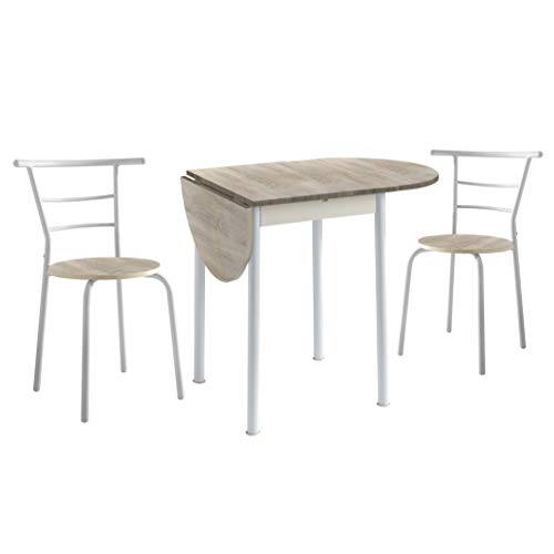 MOMMA HOME Conjunto Mesa Cocina Extensible y 2 Sillas - Mesa Comedor Extensible, Mesa Cocina Plegable, Conjunto Mesa y Sillas Cocina, Mesa Extensible, Roble/Blanco, Modelo LEVA, 55/115 x 61 x 74 cm