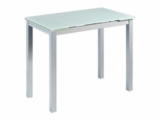MOMMA HOME Mesa de Cocina Extensible - Modelo CALCUTA - Color Blanco/Plata - Material Cristal Templado/Metal - Medidas 100/140 x 60 x 76 cm