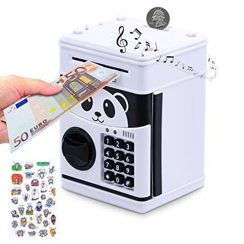 MOMMED Hucha Electrónica para Niños - Hucha Digital con Contraseña y Luz UV - Hucha Eléctrica Grande para Monedas y Billetes - Gran Máquina de Ahorro Automático Mini ATM