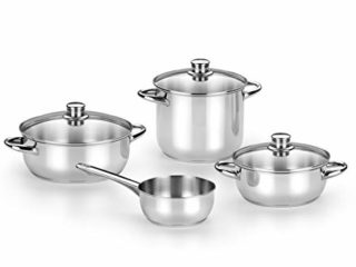Monix Optima 2 Batería de 4 piezas Acero INOX 18/10 Apta para Todo Tipo de Cocina e inducción: Olla 20 cm Cacerola 20 y 24 cm Cristal y cazo 16 cm sin Tapa