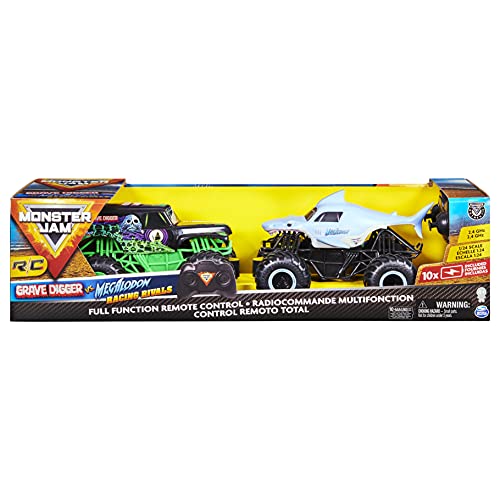 Monster Jam, Amazon Exclusive Official Grave Digger vs Megalodon Racing Rivals Camiones de Control Remoto, Escala 1:24 (Solo Disponible en Amazon)