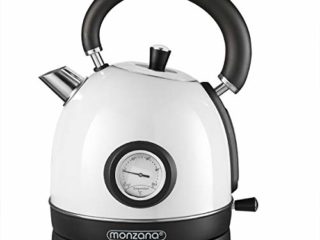 Monzana Hervidor de Agua 1,8L de acero inoxidable 2200W libre de BPA filtro extraíble color Blanco