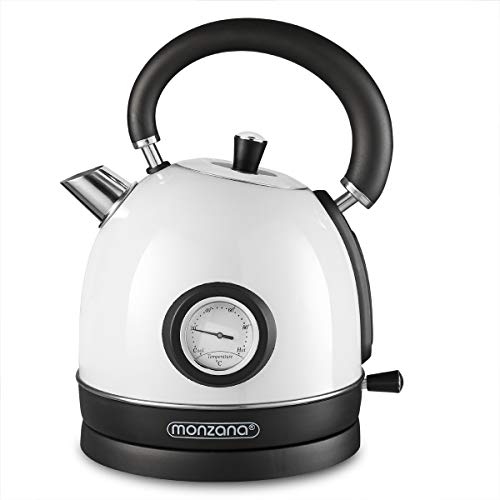 Monzana Hervidor de Agua 1,8L de acero inoxidable 2200W libre de BPA filtro extraíble color Blanco