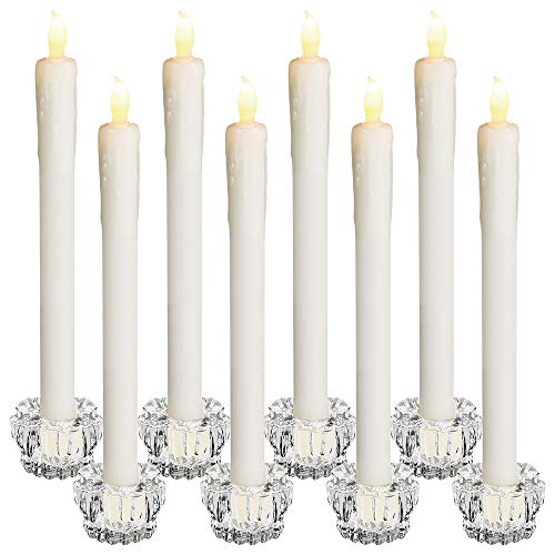 Monzana Juego de 8 candelas de cera real con candelabros de cristal con luces LED decoración iluminada fiestas eventos
