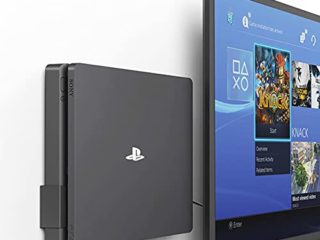 Monzlteck Nuevo soporte de pared para PS-4 Slim, cerca o detrás de TV, ahorro de espacio, personalizado para adaptarse perfectamente a PlayStation4 Slim, fácil de instalar