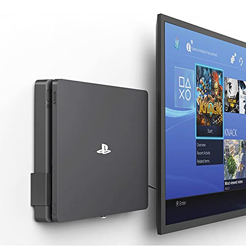 Monzlteck Nuevo soporte de pared para PS-4 Slim, cerca o detrás de TV, ahorro de espacio, personalizado para adaptarse perfectamente a PlayStation4 Slim, fácil de instalar
