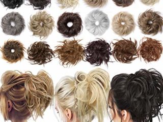 Moño Postizo Pelo Sintético Se Ve Natural Voluminoso Postizos de Pelo Recogido Coletero Peinado Extensiones de Cabello Rizado Corto Messy Bun Resaltado Rubio Castaño Claro