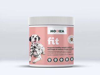 MOOIZA ® fit - suplemento para el Peso Ideal del Perro y una digestión Sana. con cúrcuma, Jengibre, psyllium. Alternativa al pienso Light para Bajar de Peso de Forma Natural y Sana.