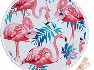 Morbuy Toalla de Playa Redonda Flamencos, Grande Mujer Hombre Niña Multi-Funcional para Toalla Yoga Acampar Picnic Mantel Decoración Beach Towel Blanket Tapiz de Pared Manta