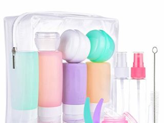 Morfone Botellas de Viaje de Silicona,Botella de Viaje 16 Piezas Aprobado por la TSA Botes Viaje Rellenado Juego a Prueba de Fugas para Champús, Loción y Artículos de Tocador, FDA Certified BPA Free
