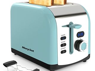 morpilot Tostadoras Pan de 2 Rebanadas con 6 Niveles de Tostador y Bandeja para Migas, Pantalla LED, 800 W, Tostadora de Pan Automática con Función de Descongelar y Calentamiento Azul (GDS-1)