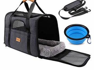 morpilot Transportín Perro Gato, Bolsa Transporte Transpirable para Mascotas, Portador de Viaje con Correa de Hombro Ajustable, Transporte de Gato con Colchón Suave+Tazón (17.3*12.2*13.4 Inch)