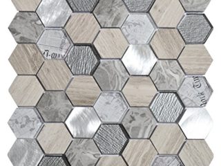 Mosaico de Mármol y Vidrio en Malla DEC-47295ATQSNX , Gris, 8 mm, 30 x 30 cm