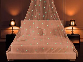 Mosquitera Camas, SZHTFX Grande Mosquitera Techo con Brillantes Estrellas Fluorescentes Mosquitera Dosel Sin PerforacióN para NiñAs Chico Bebé Grande Mosquitera para Cama De Individual Matrimonio