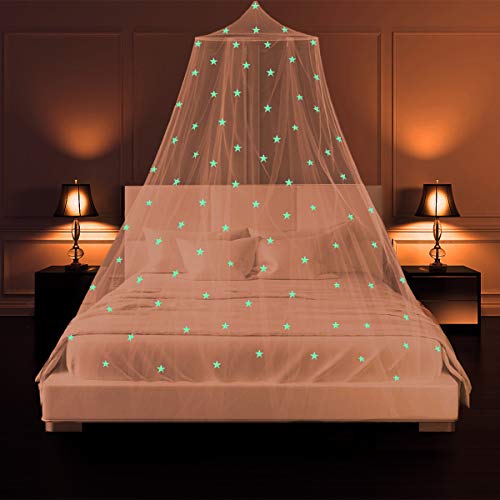 Mosquitera Camas, SZHTFX Grande Mosquitera Techo con Brillantes Estrellas Fluorescentes Mosquitera Dosel Sin PerforacióN para NiñAs Chico Bebé Grande Mosquitera para Cama De Individual Matrimonio