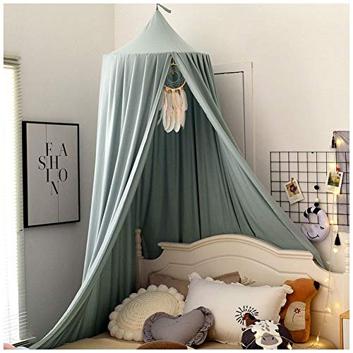 Mosquitera Infantil Niña Mosquiteras para Camas Techo Cúpula Cortinas Del Dosel Habitación de Juego con Cúpula Redonda Verde gris(Altura:2.5M)