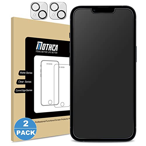 Mothca [2+2 Piezas] Protector de Pantalla Mate para iPhone 13 con Protector de Lente de Camara, Cristal Vidrio Templado 9H Dureza Antihuellas e Antideslumbrante, Fácil de Instalar, Sin Burbujas
