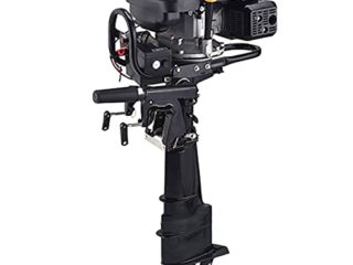 Motor Fueraborda Gasolina 4 Tiempos, Motor de Barco Hélice de Tres Palas con Marcha Atrás para 3m-7m Barcos Hinchables, Barcos de Goma o Barcos de Pesca, Sistema de Enfriamiento de Aire