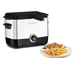 Moulinex AF220010 Freidora, Capacidad 1 l de Aceite, para Unos 600 gr de Comida, Acero Inoxidable, Bol Antiadherente, Filtro Metálico Incluido, Termostato Ajustable, 1000 W, Plástico, Negro, Plateado