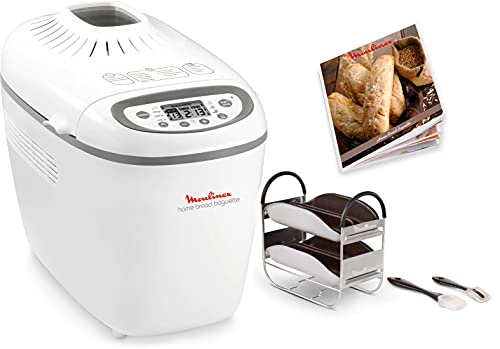 Moulinex OW6101 Home Baguette - Panificadora de 1650 W, 16 programas, hasta 1.5 kg, inicio programado, mantenimiento caliente, incluye bandejas para baguette, 2 aspas amasar y recetario, blanco