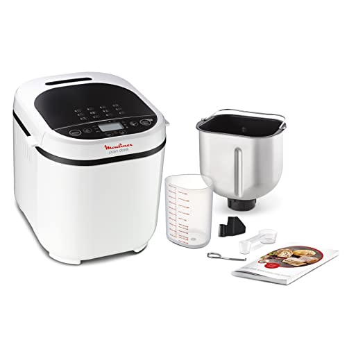 Moulinex Pain Doré OW210130 - Panificadora 1 Kg, pantalla LCD, 12 programas automáticos, bizcochos, masas, mermeladas, 3 opciones de tostado y peso, incluye libro de recetas, Acero Inoxidable / Blanco