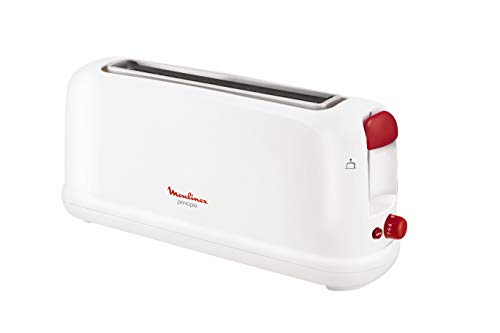 Moulinex Principio LS160111 - Tostadora de una ranura larga de 25 cm, bandeja recoge-migas con 7 niveles de tueste, modo de descongelación y botón apagado, para gran variedad de pan, Color Blanca