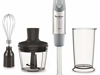 Moulinex QuickChef DD655D Batidora de Mano de 1000 W, con Regulador de 10 Velocidad Turbo con 2 Accesorios para Picar y para Montar y Vaso Medidor, Cúpula Antisalpicaduras, Acero