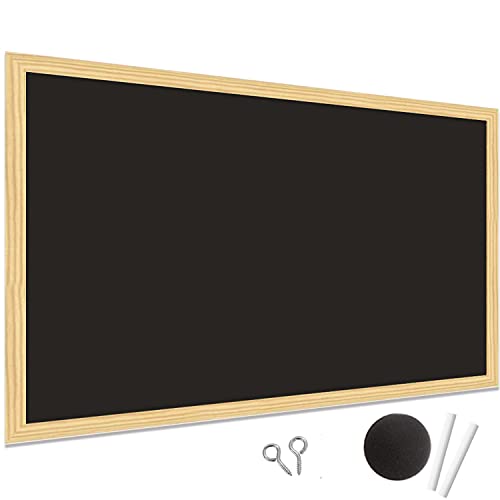 MP - Pizarra Negra de Tiza PRO con Marco de Madera Natural Resistente Fácil de Borrar. Ideal para Colegios, Restaurantes, Cafeterías, Tiendas, Hogares y Oficinas. Fácil Instalación, Ligera 90x60cm