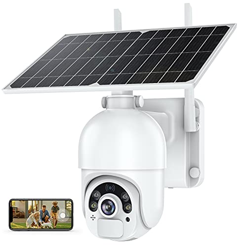 MPW Cámara Vigilancia WiFi Exterior Solar,14400mAh Batería Recargable,Cámara Seguridad Sin Cables,PIR con Detección Humana, 1080P Cámara IP Visión Nocturna En Color, Audio De 2 Vias IP66 (Blanco)