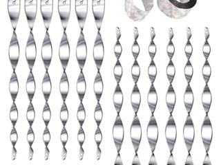 MQIAN 12 Piezas Espiral de Viento Plateado Reflectante para Control de Aves, 50M Cinta Reflectante de Doble Cara Repelente de Pájaros, para Evitar Que Las Aves Protejan Flores y Jardines