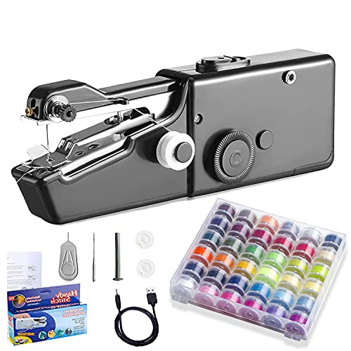 Máquina de Coser Portátil - Mini Máquina de Coser Eléctrica Portátil para Principiantes, Fácil de Usar y Puntada Rápida Adecuada para Ropa, Telas, Cortinas, Bricolaje para Viajes en Casa (Negro)