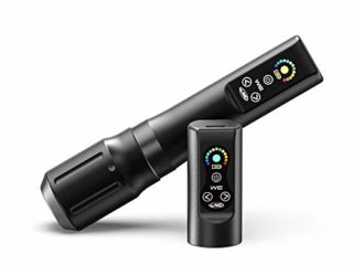 Máquina de tatuaje inalámbrica HAWINK, fuente de estilo de pluma giratoria, motor sin núcleo, batería de 900 mAh con pantalla LED de dos baterías CNC-M-WE