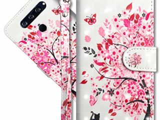 MRSTER Funda para LG Q60, 3D Brillos Carcasa Libro Flip Case Antigolpes Cartera PU Cuero Funda con Soporte para LG Q60 / LG K50. YX 3D Tree Cat