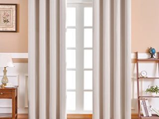 MRTREES Cortina Habitacion Opaca Termica 2 Piezas 140×245cm Cortinas Salon Moderno Aislantes Frío Calor Luz Cortinas Largas para Ventana Dormitorio Infantil Bebe Niños Beige con Ojales