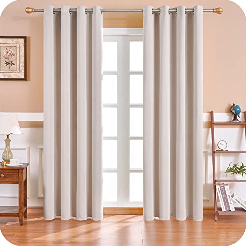 MRTREES Cortina Habitacion Opaca Termica 2 Piezas 140×245cm Cortinas Salon Moderno Aislantes Frío Calor Luz Cortinas Largas para Ventana Dormitorio Infantil Bebe Niños Beige con Ojales