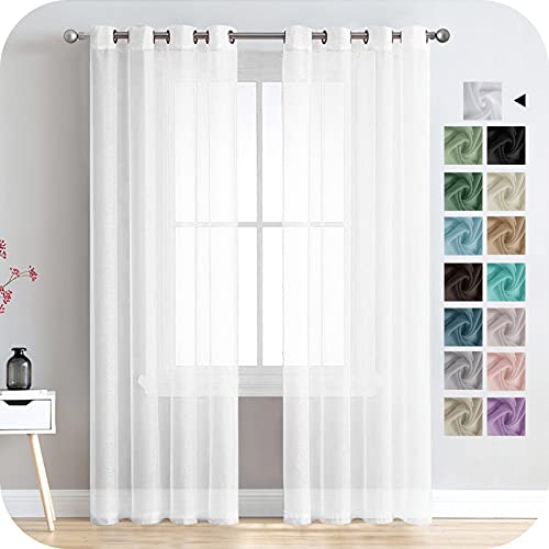 MRTREES Cortina para Ventana Dormitorio Salon Visillos Paneles con Ojales para Ventanas Habitacion Sala para Niños Cuarto Comedor Moderno 2 Piezas 140×245cm Blanco