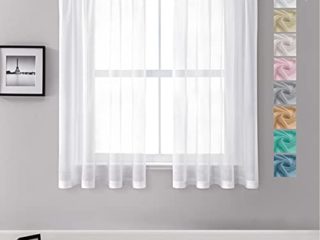 MRTREES Cortinas Visillos Habitacion Blancas 2 Piezas 140X145cm Cortinas Translucidas de Lino Efecto con Rod Bolsillo Visillos Cortos para Ventanas Salon Dormitorio Infantil Juvenil Cocina Comedor