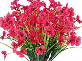 Msrlassn 6 Piezas Flores Artificiales Violeta,Flor Falsa Decorativas Exterior,no se decoloran,para hogar Ventana Porche Cocina jardín arbustos Colgantes Plantas Decoración (Rosa Rojo)